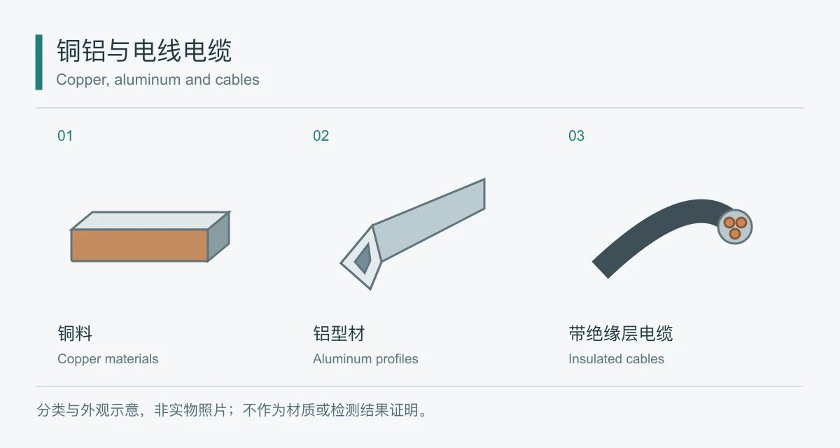 铜铝与电线电缆分类示意图，非实物照片