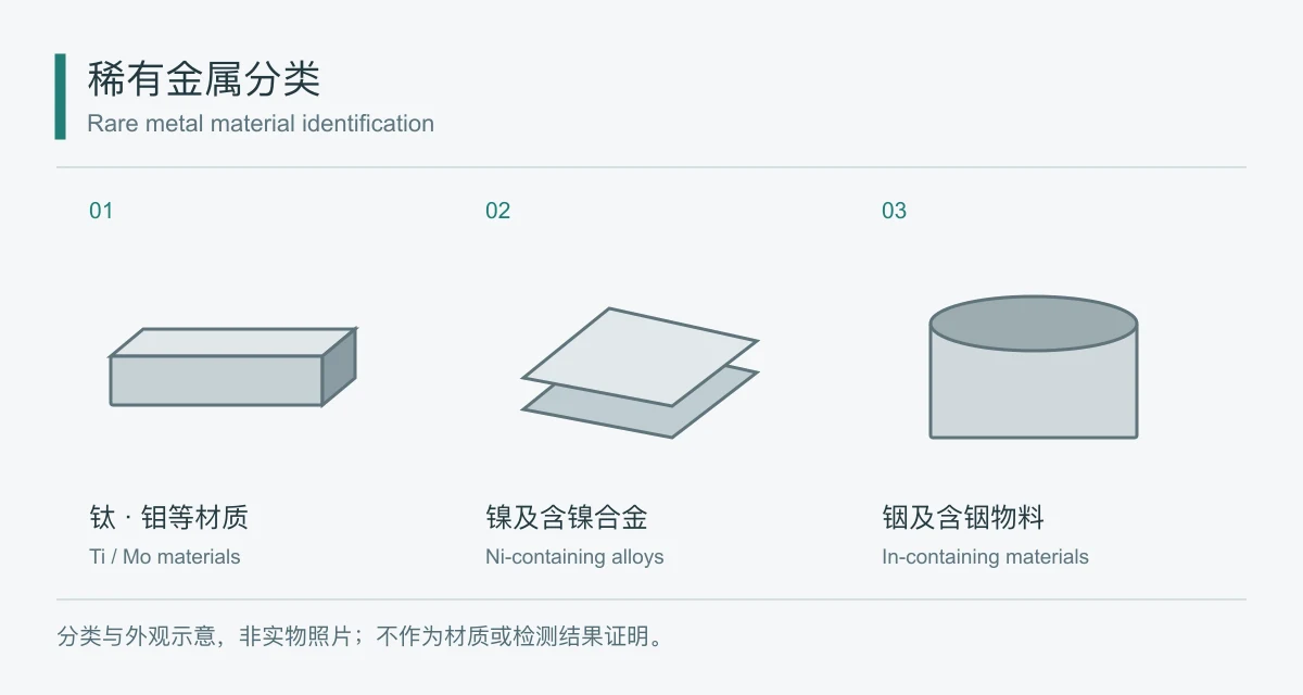 稀有金属分类示意图，非实物照片